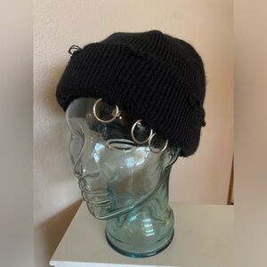 Hot Topic Distressed Black Beanie with Piercings
